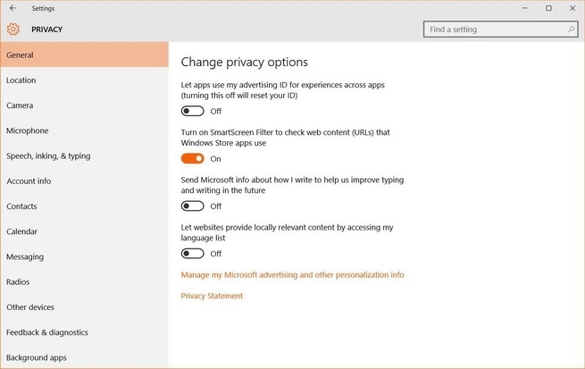 windows 10 privatnost